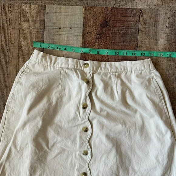 REBECCA MALONE Cream Midi Skirt Sz S Western Prairie Boho Scalloped Buttons - Picture 3 of 5